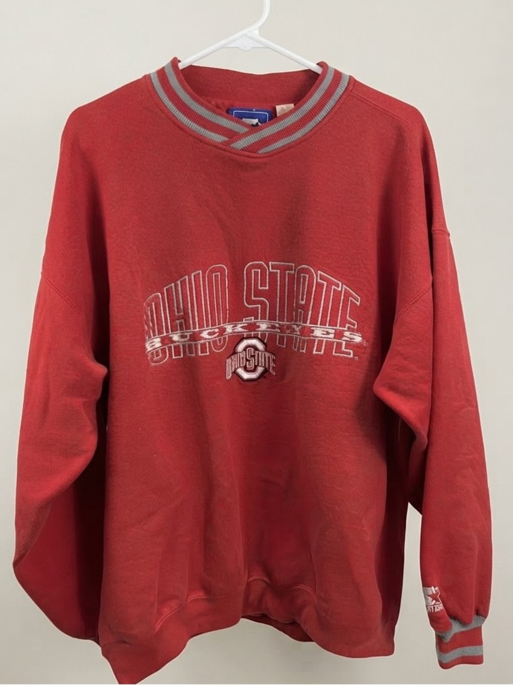 Vintage 90s Starter Ohio State Buckeyes Red Crewneck Sweatshirt Men’s XL Embroid